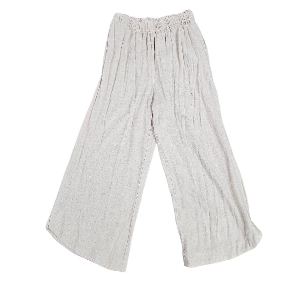 Petal + Pup M 100% Linen High Rise Wide Leg Cropped Pants Beige Quiet Luxury - Picture 3 of 10